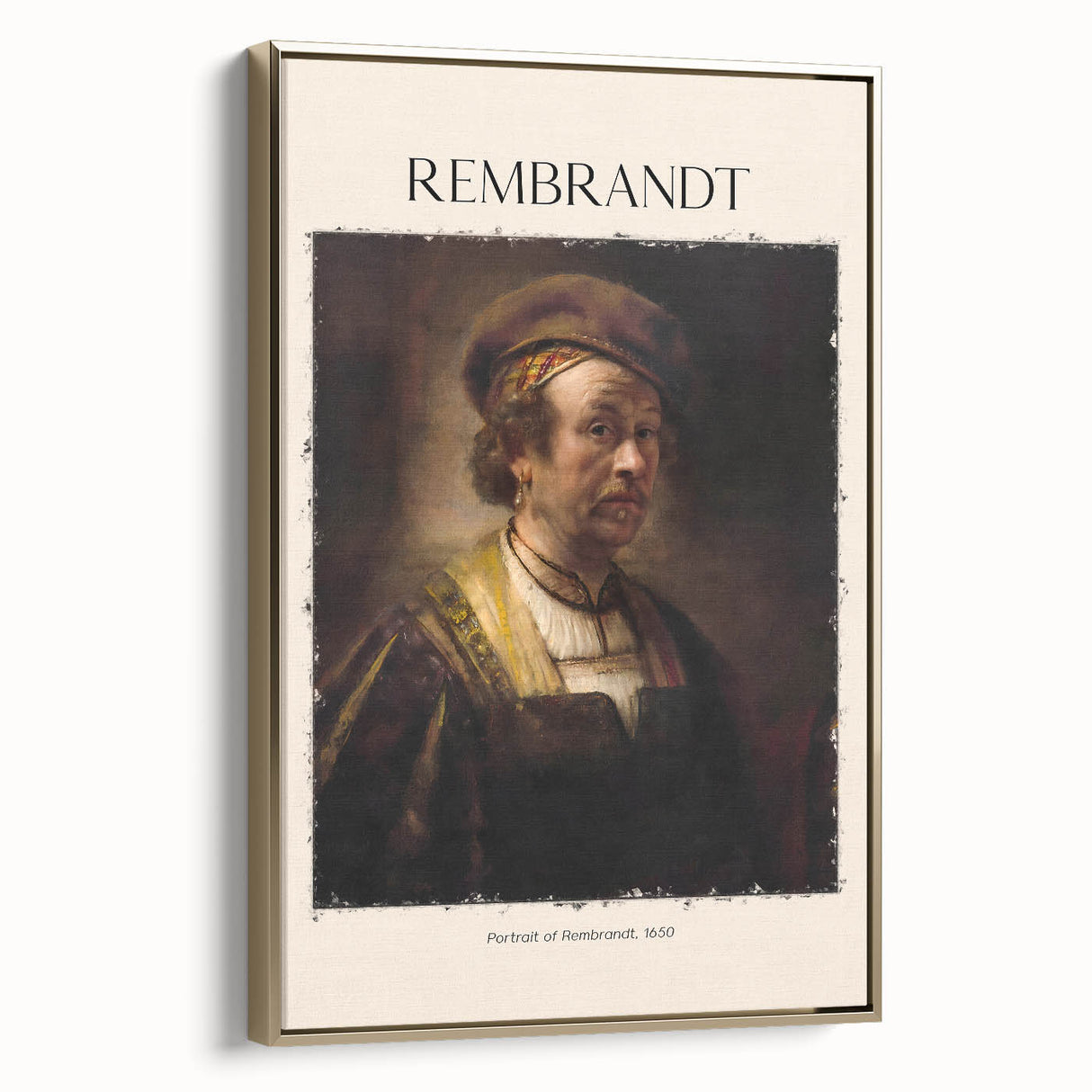 Framed canvas featuring a vintage landscape art painting with colorful elements on a black background.