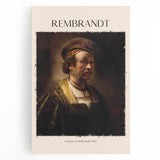 Black and white print of Rembrandt's artwork on large stretched canvas, ideal for kitchen wall art.