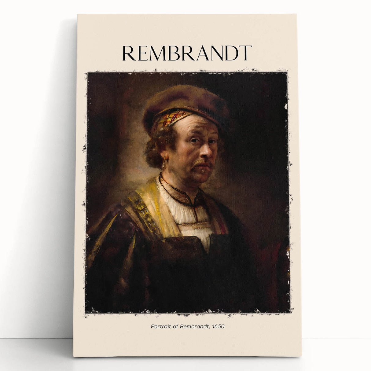 Black and white print of Rembrandt's artwork on stretched canvas, ideal for kitchen wall art or bedroom ambiance.