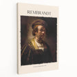 Side view of a stretched canvas featuring a Rembrandt-inspired portrait in earthy brown tones, suitable for kitchen wall art.
