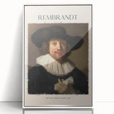 Mid-century modernist art of Rembrandt in muted browns and golds, framed acrylic, ideal for nursery wall art.