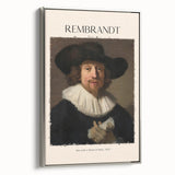 Vintage poster art featuring a Rembrandt design on a large framed canvas, with muted color accents.