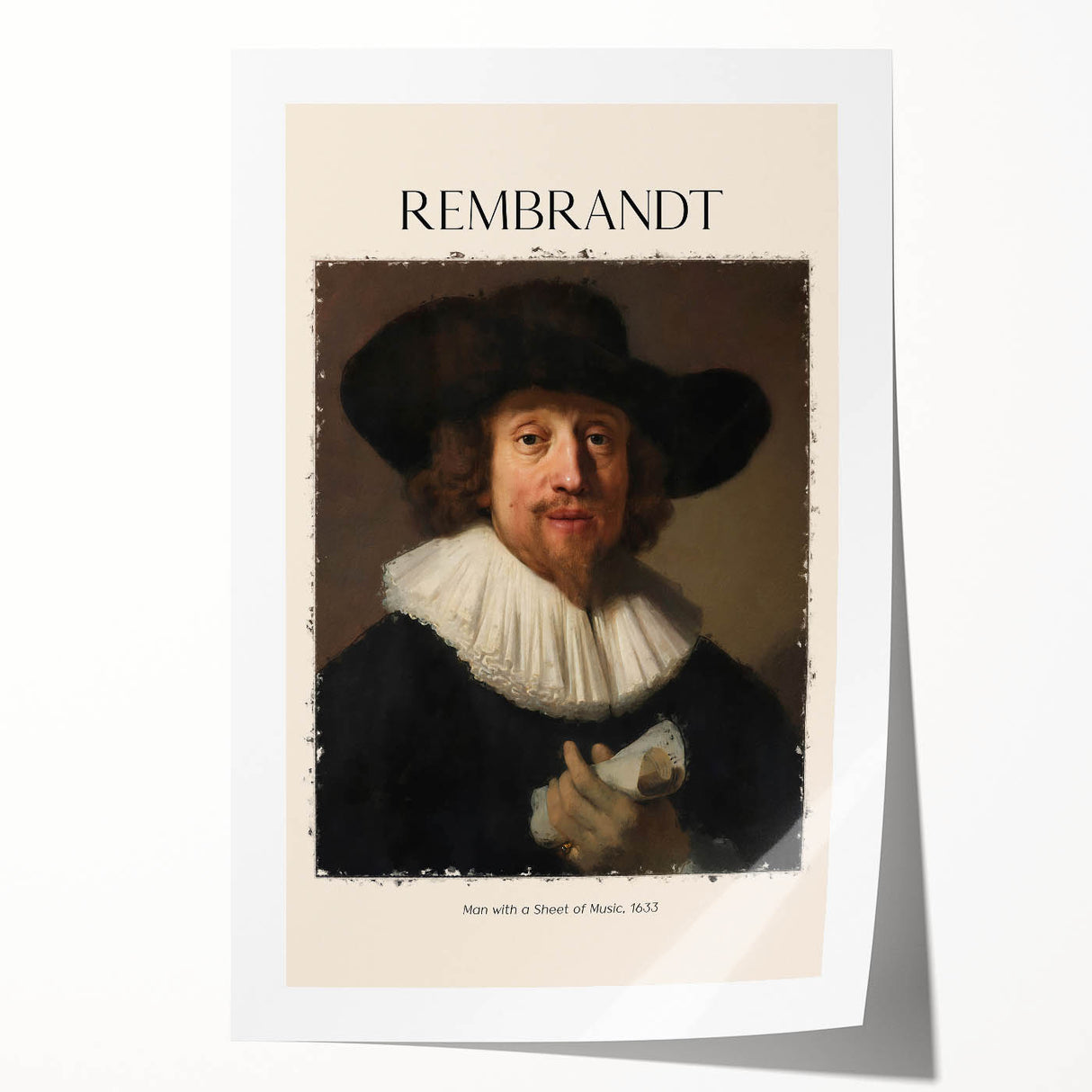 Rembrandt-inspired floral print on rolled canvas, featuring earthy brown and amber tones.