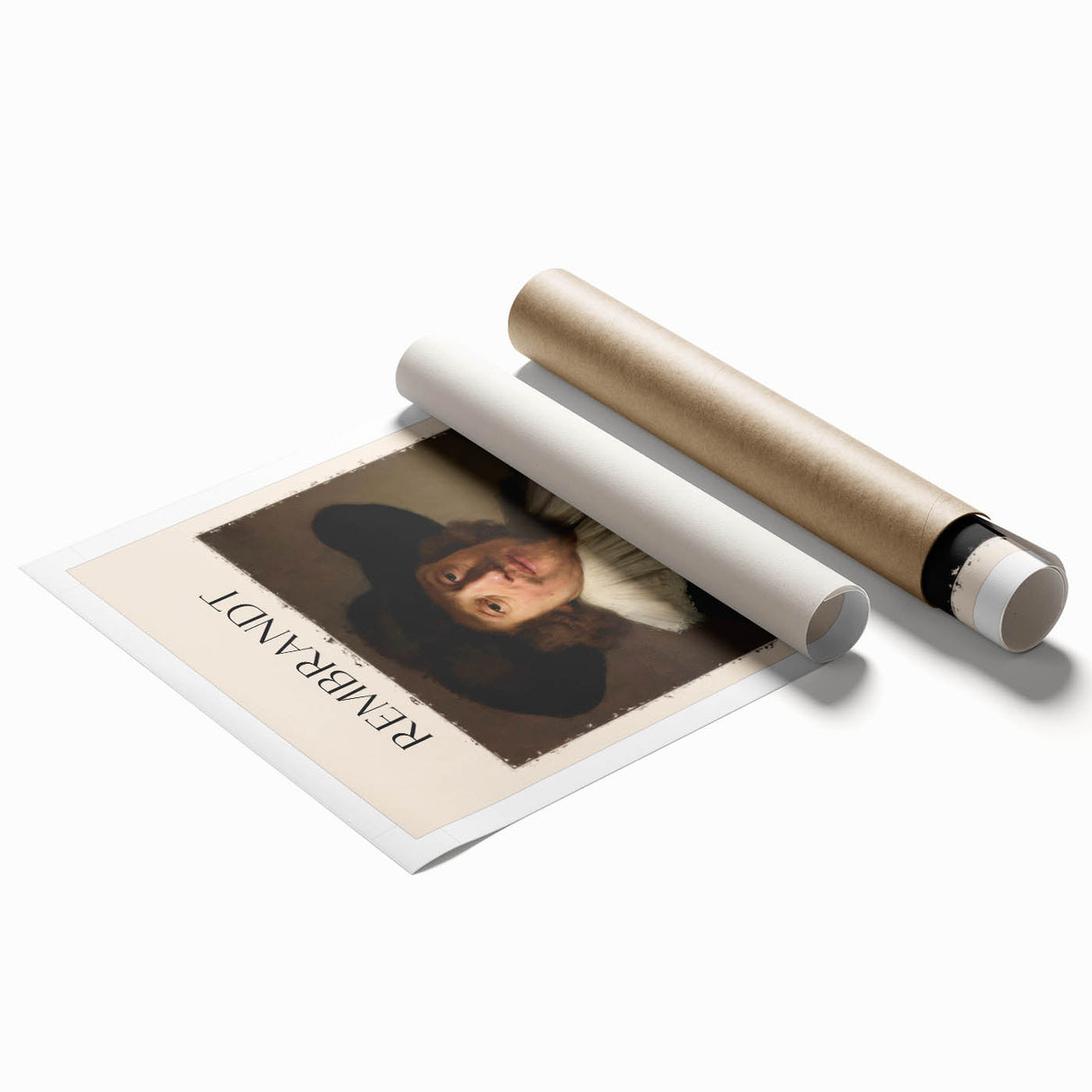 Extra large rolled print of a Rembrandt-inspired floral design in muted earth tones.