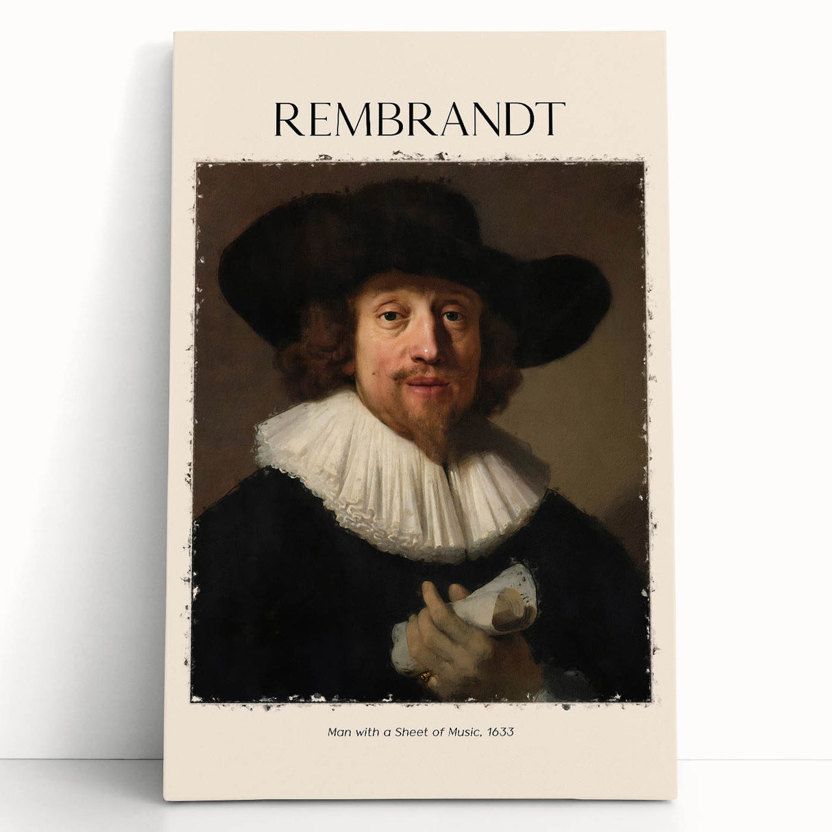 Black and white print of Rembrandt's artwork on stretched canvas, suitable as kitchen wall art or bedroom decor.