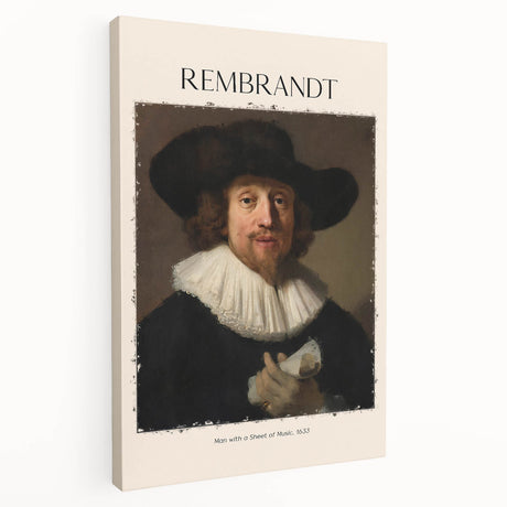 Rembrandt-inspired portrait on stretched canvas, featuring earthy tones and classical style, ideal for kitchen wall art.