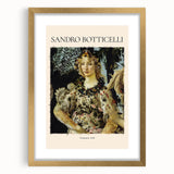 Textured abstract art print of Botticelli's design in a gold frame, ideal for bedroom ambiance.