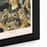 Black wall art featuring a close-up of Sandro Botticelli's design on a framed canvas, with colorful, textured detailing.