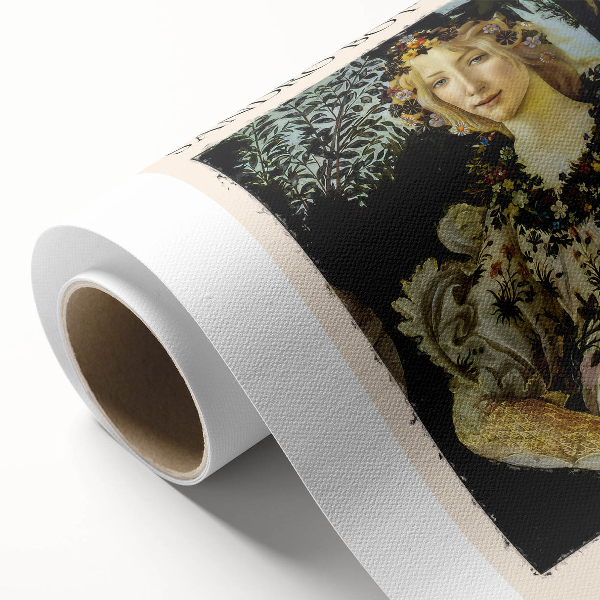 Art Deco poster of Sandro Botticelli's painting on rolled canvas, featuring soft pastel hues, ideal for nursery wall art.
