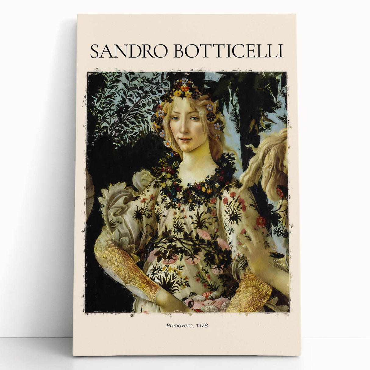 Black and white print of Sandro Botticelli's artwork on stretched canvas, ideal for kitchen wall art or bedroom.