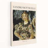 Renaissance-style painting on stretched canvas featuring intricate floral patterns and soft earth tones.