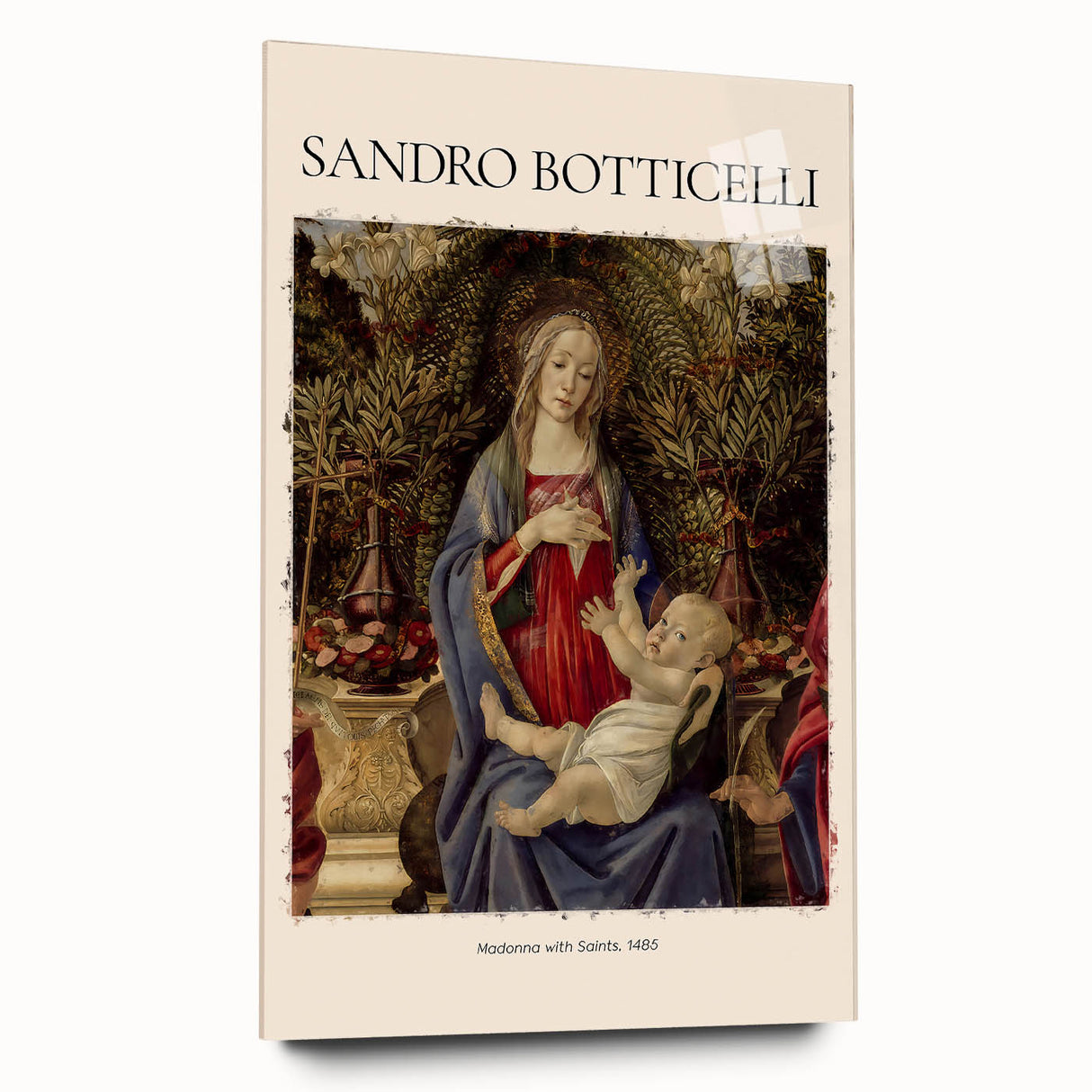 Large abstract wall art print of Sandro Botticelli's design on acrylic glass, featuring soft pastel colors.