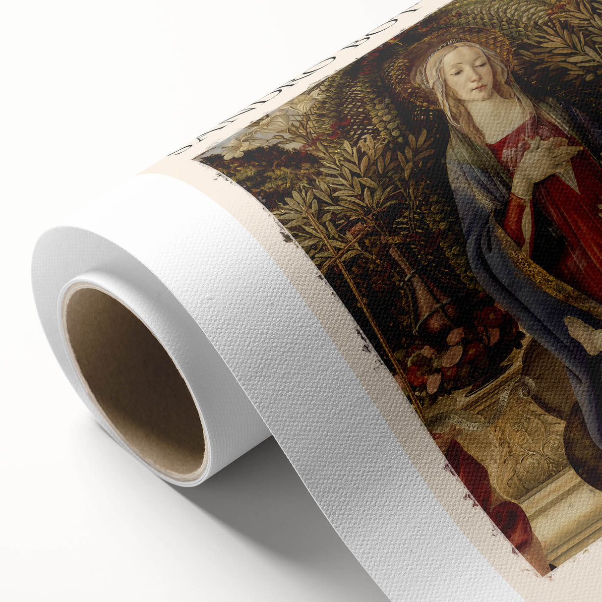 Art Deco-style poster of Sandro Botticelli's work, featuring soft pastel shades on rolled canvas, ideal for nursery wall art.