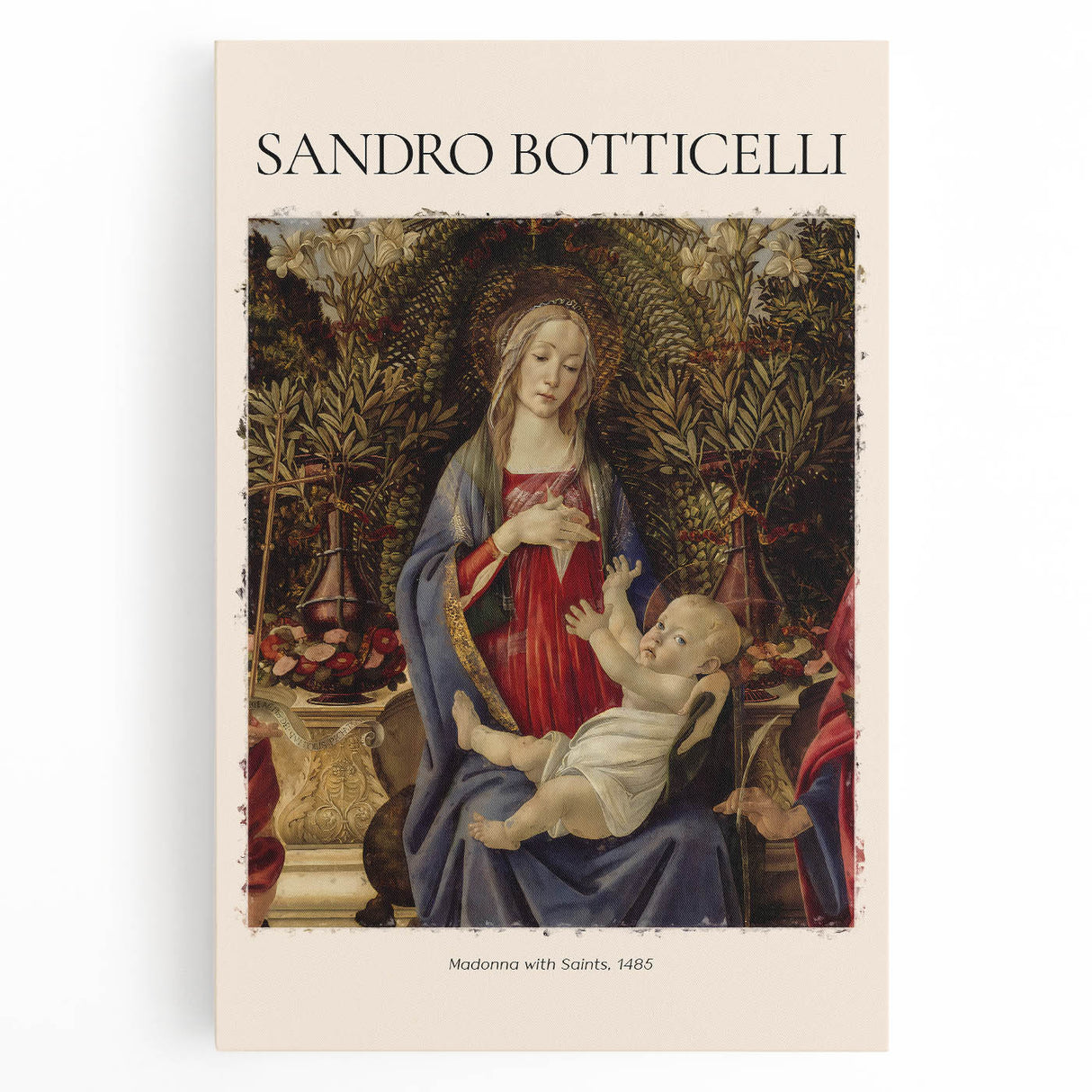 Black and white print of Sandro Botticelli's artwork on stretched canvas, ideal for kitchen wall art.