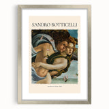 Abstract art print of Sandro Botticelli's influence in muted colors, framed in silver.