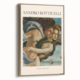 Framed canvas of a Sandro Botticelli landscape painting, featuring vintage-style colorful art on a black background.