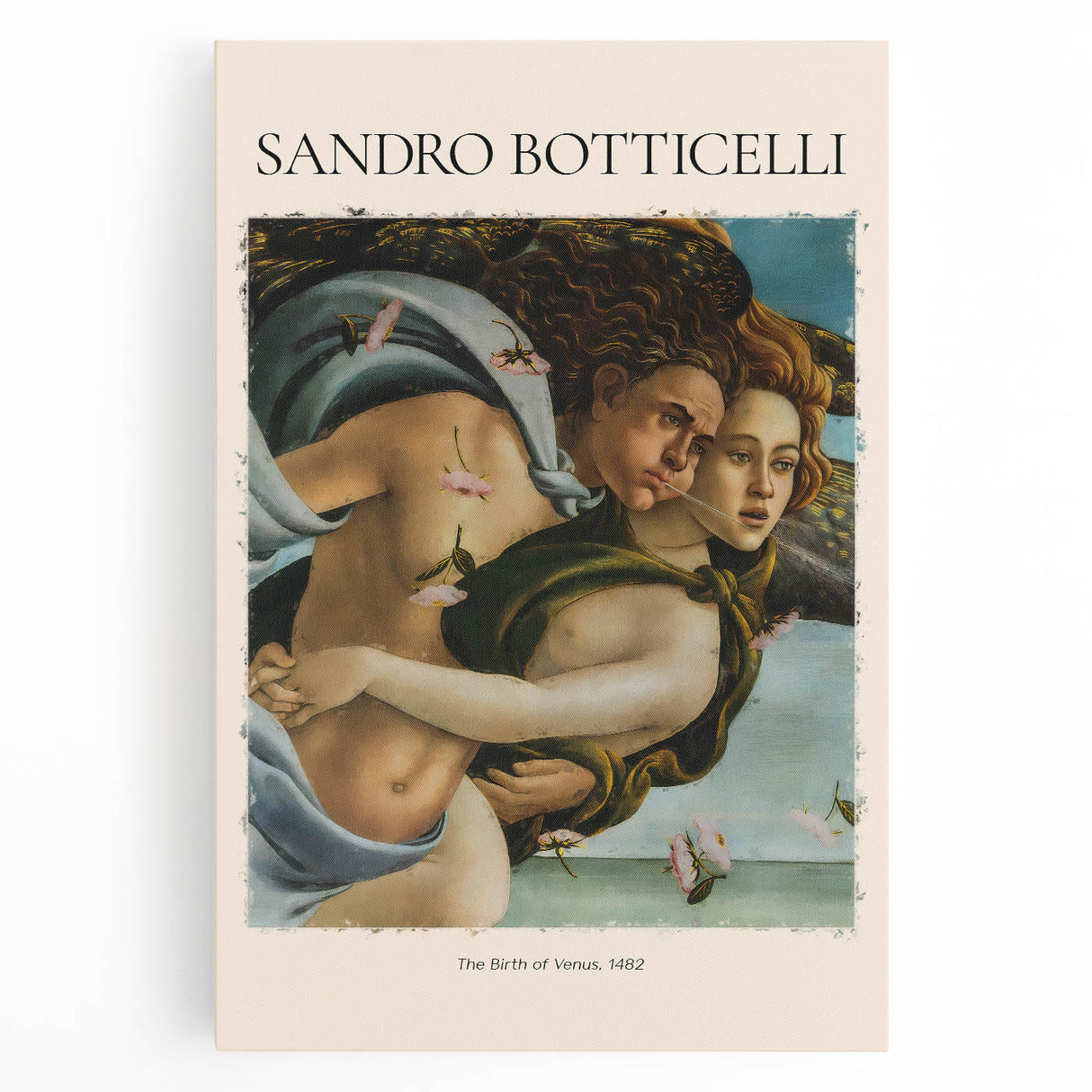 Black and white print of Sandro Botticelli's artwork on stretched canvas, ideal for kitchen wall art.