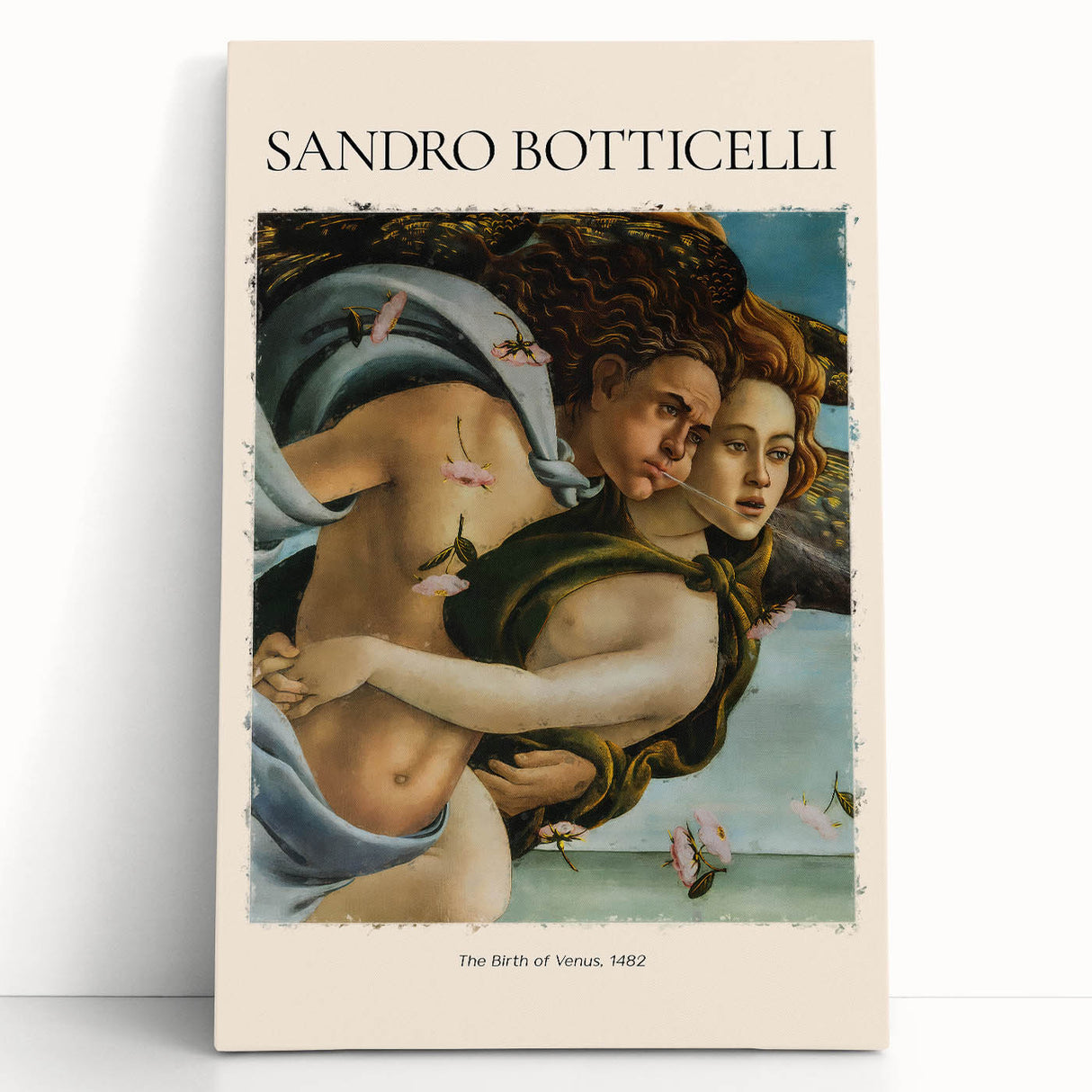 Black and white print of Sandro Botticelli's artwork on stretched canvas, ideal for kitchen wall art or bedroom ambiance.