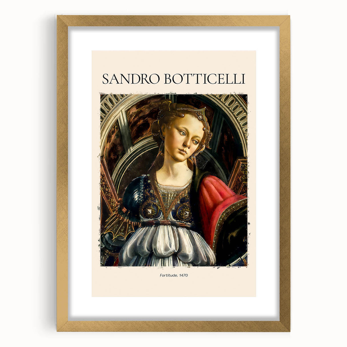 Textured art print of an abstract design in muted gold and cream tones, framed in gold, ideal for bedroom ambiance.