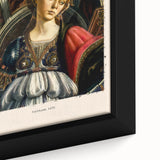 Extra large black wall art featuring a colorful, textured portrait by Sandro Botticelli on framed canvas.