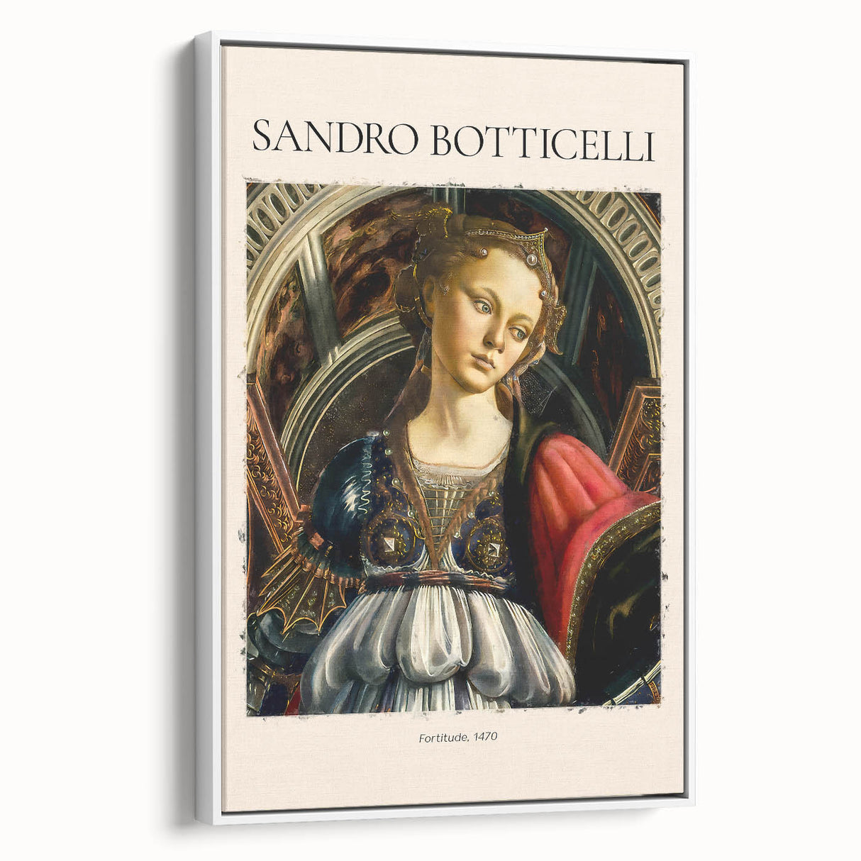 Framed canvas depicting a vintage Sandro Botticelli landscape in muted earth tones, ideal for bedroom wall art.