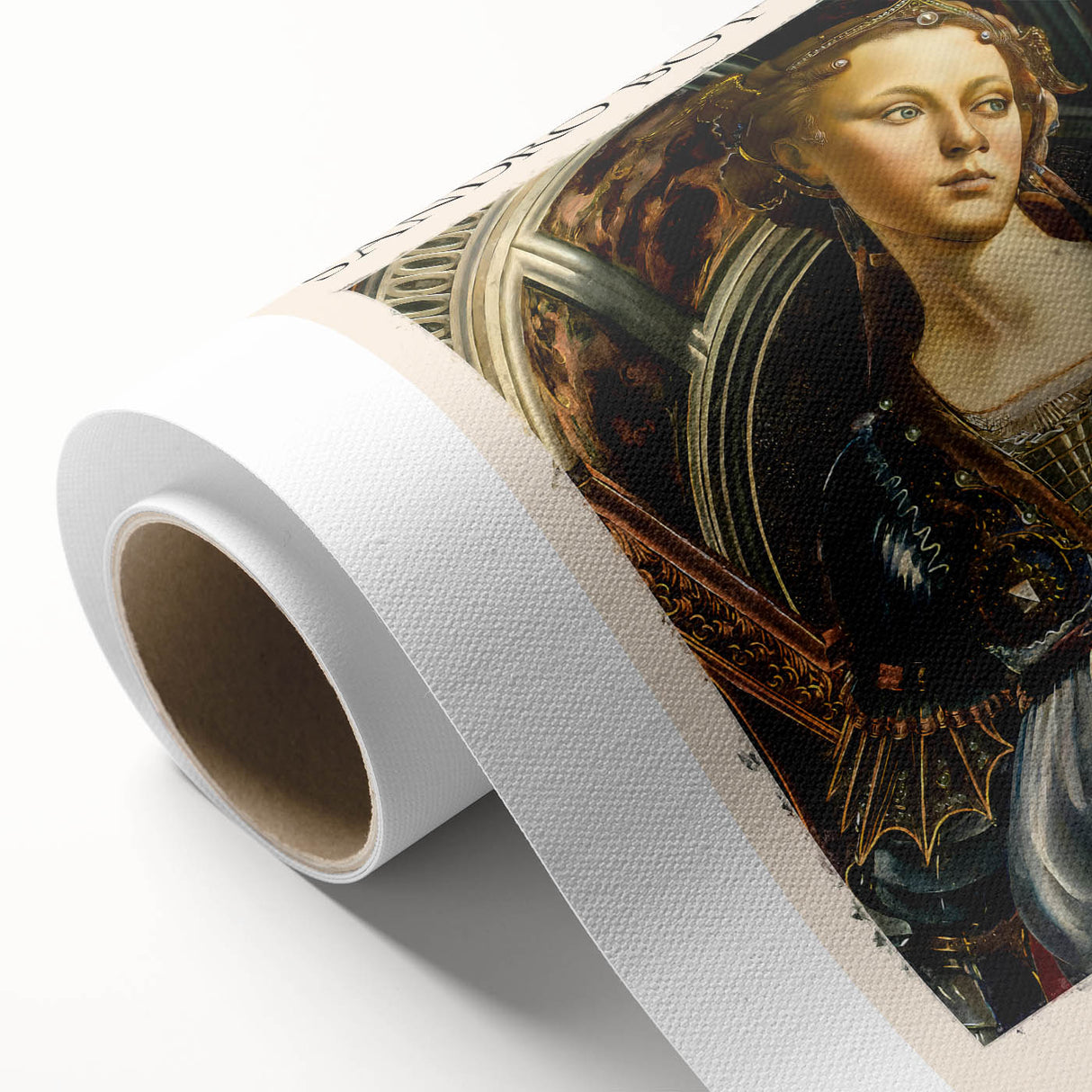 Art deco poster featuring a serene Botticelli painting in soft pastel shades, ideal for nursery wall art.