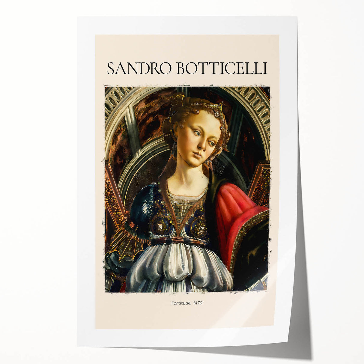 Rolled print of a Sandro Botticelli inspired floral design in soft pastel shades.