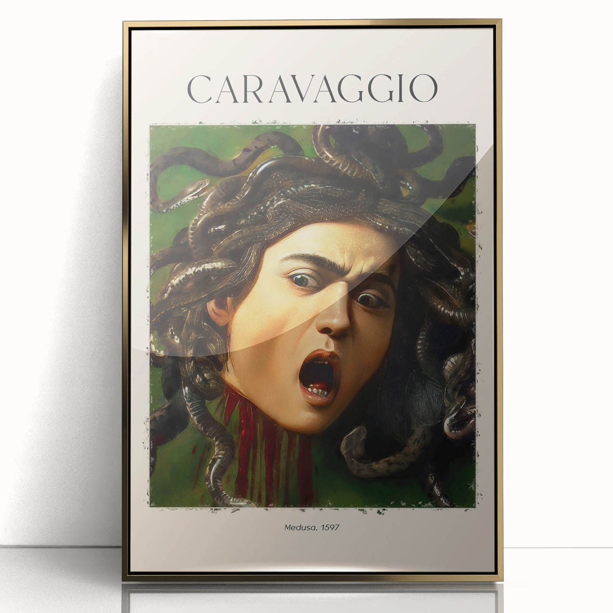 Mid-century modernist art depicting a Sandro Botticelli-inspired scene in a gold-framed acrylic, ideal for nursery wall art.
