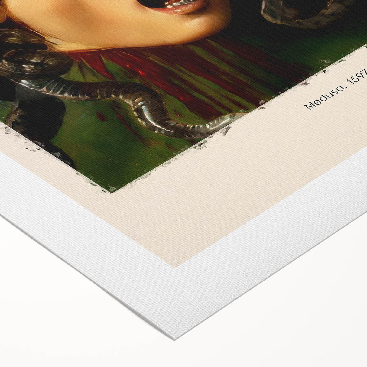 Art deco poster featuring Sandro Botticelli's design on rolled canvas, with muted earth tones.