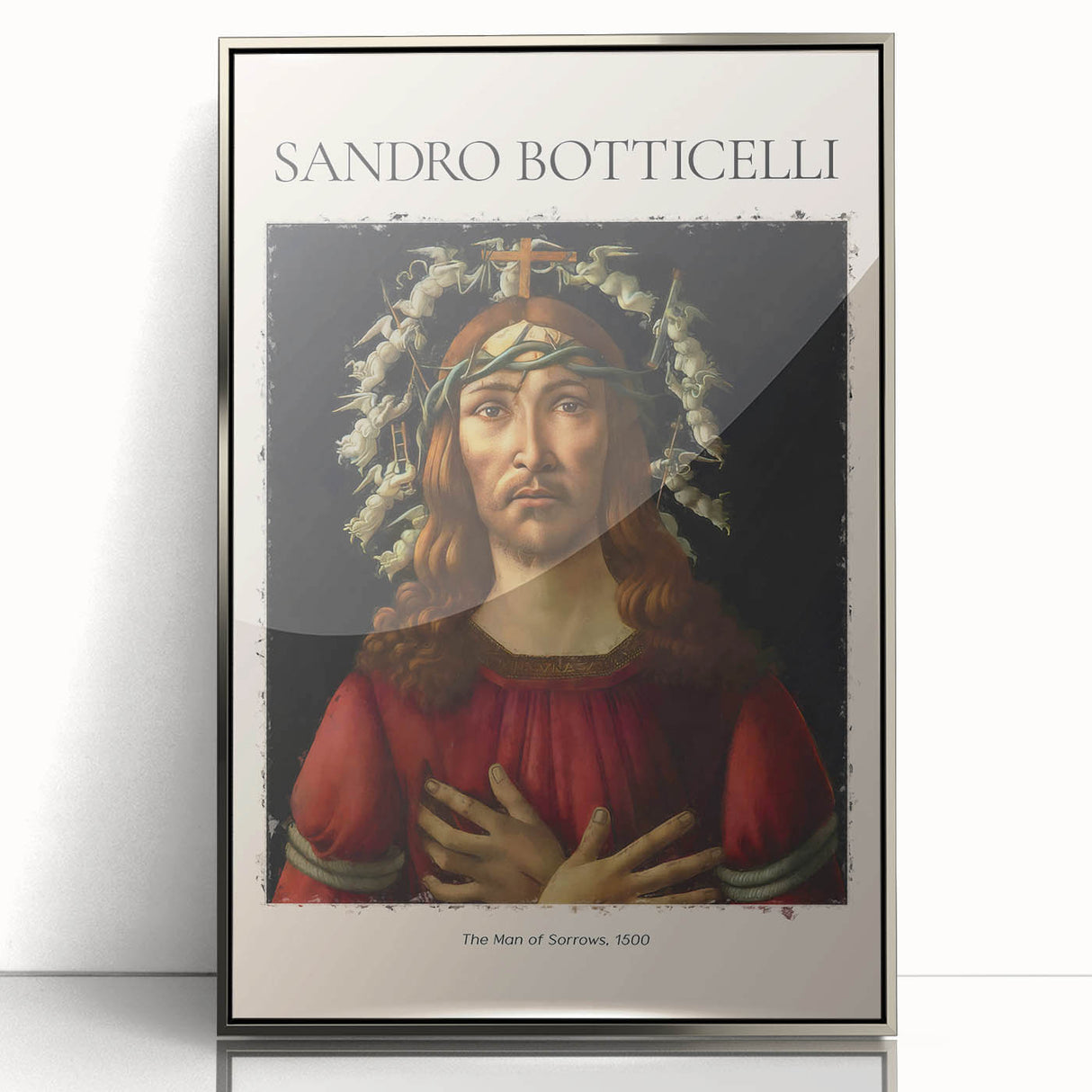 Art deco poster of Sandro Botticelli's work in a silver frame, ideal for modern nursery decor.