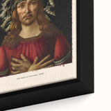 Black wall art featuring a close-up of a Sandro Botticelli design in vibrant colors on a textured, framed canvas.