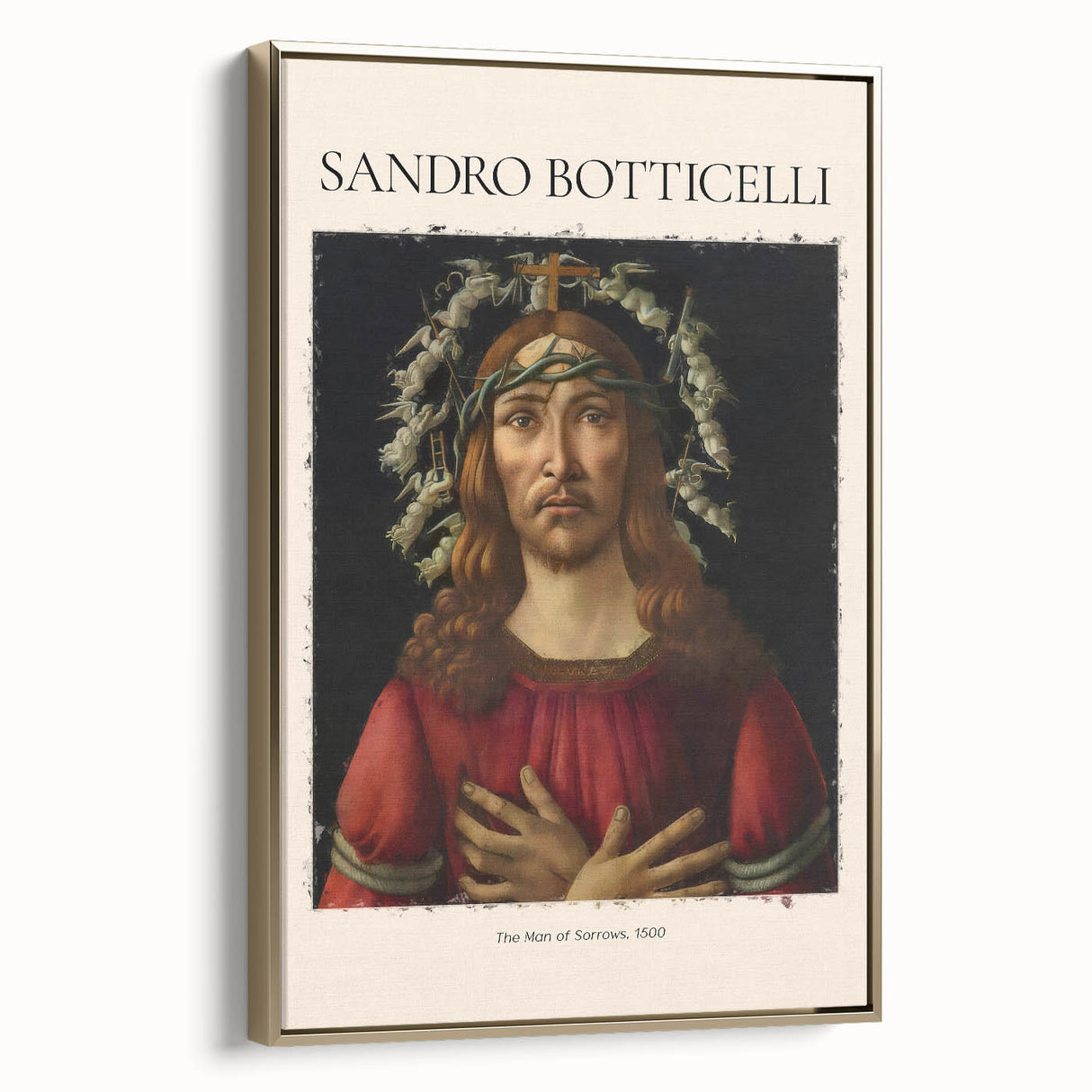 Framed canvas of Sandro Botticelli's landscape art painting featuring muted earth tones, ideal for classic living room decor.
