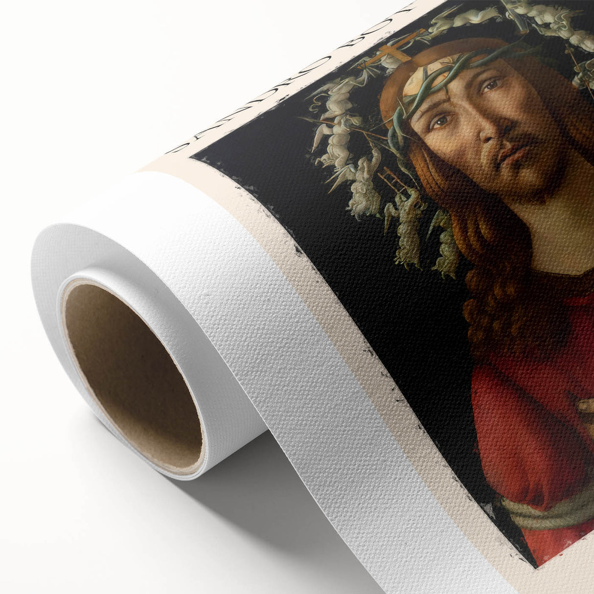 Art deco poster of Sandro Botticelli's design on rolled canvas, featuring soft pastel hues, ideal for nursery wall art.