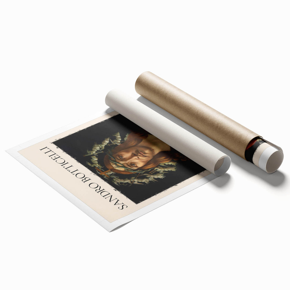 Extra large rolled print featuring Sandro Botticelli-inspired floral art in muted tones, ideal for classy bathroom wall art.