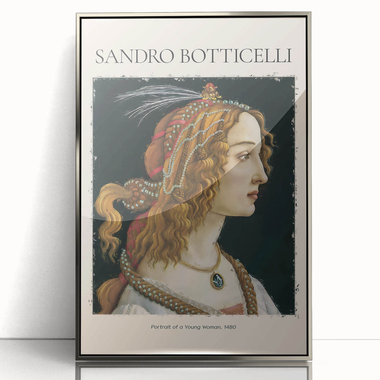 Framed acrylic print of Sandro Botticelli's artwork in muted colors, suitable for nursery wall art or modern decor.