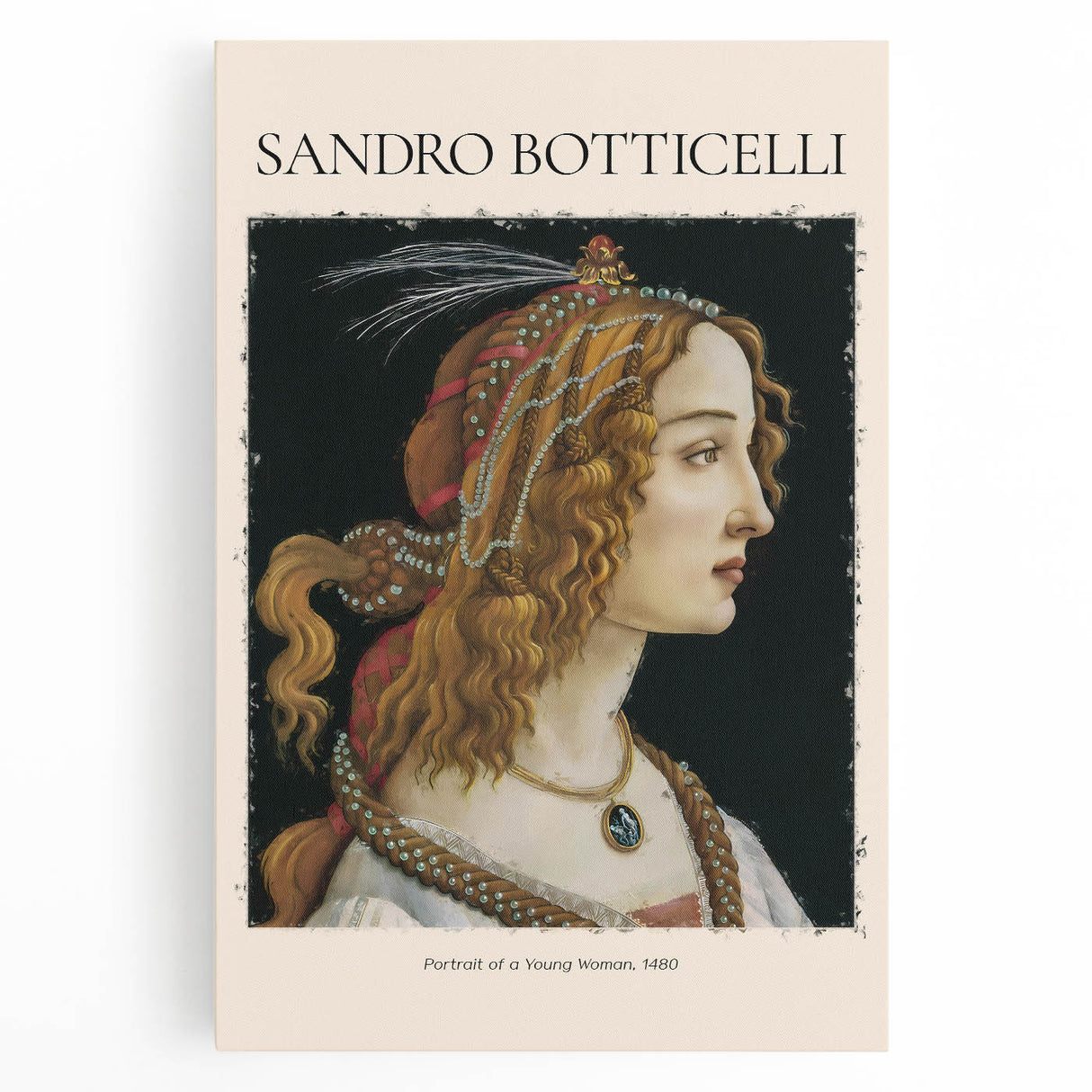 Black and white print of Sandro Botticelli's painting on stretched canvas, ideal for kitchen art.