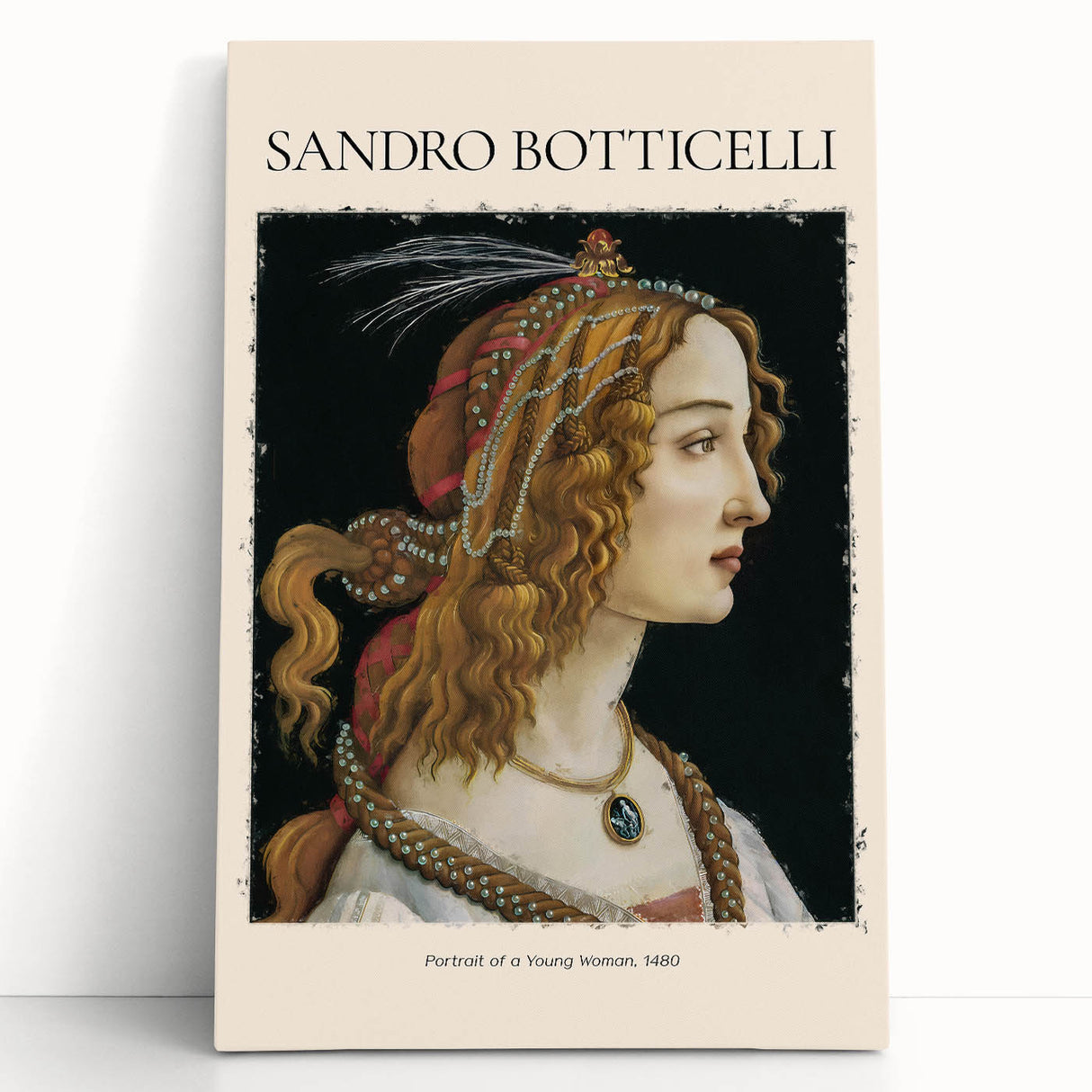 Black and white print of Sandro Botticelli's artwork on stretched canvas, ideal for kitchen wall art or bedroom ambiance.