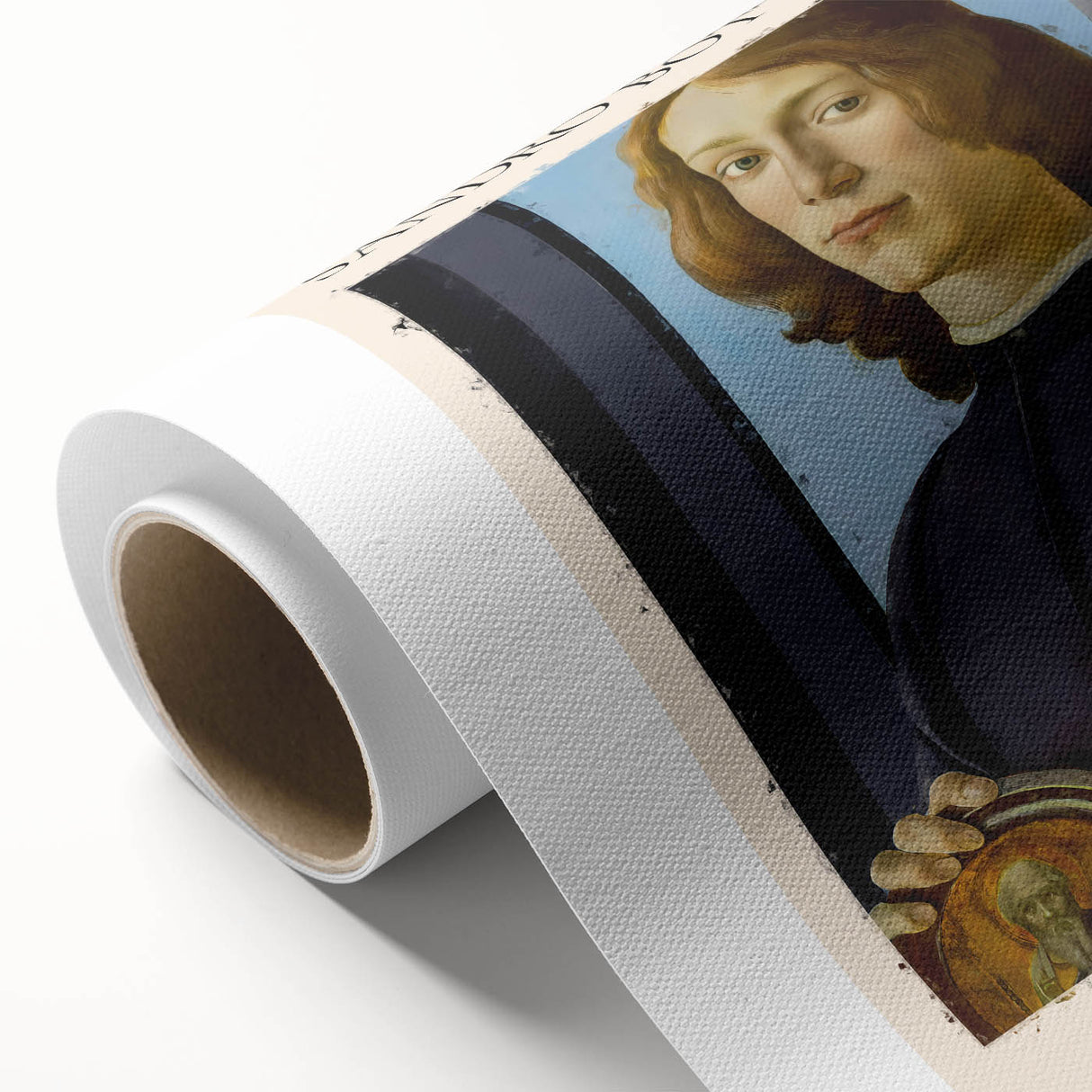 Art Deco style poster of Sandro Botticelli's work on rolled canvas, featuring soft pastel shades, ideal for nursery wall art.