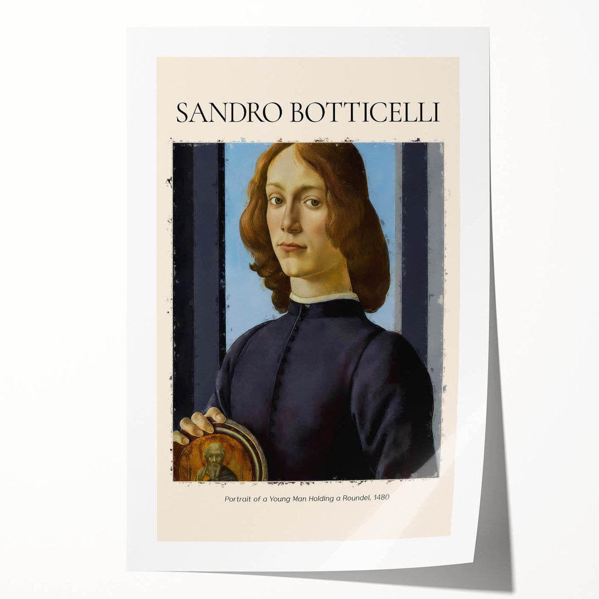 Renaissance-style floral painting on a rolled print, featuring soft pastel colors.