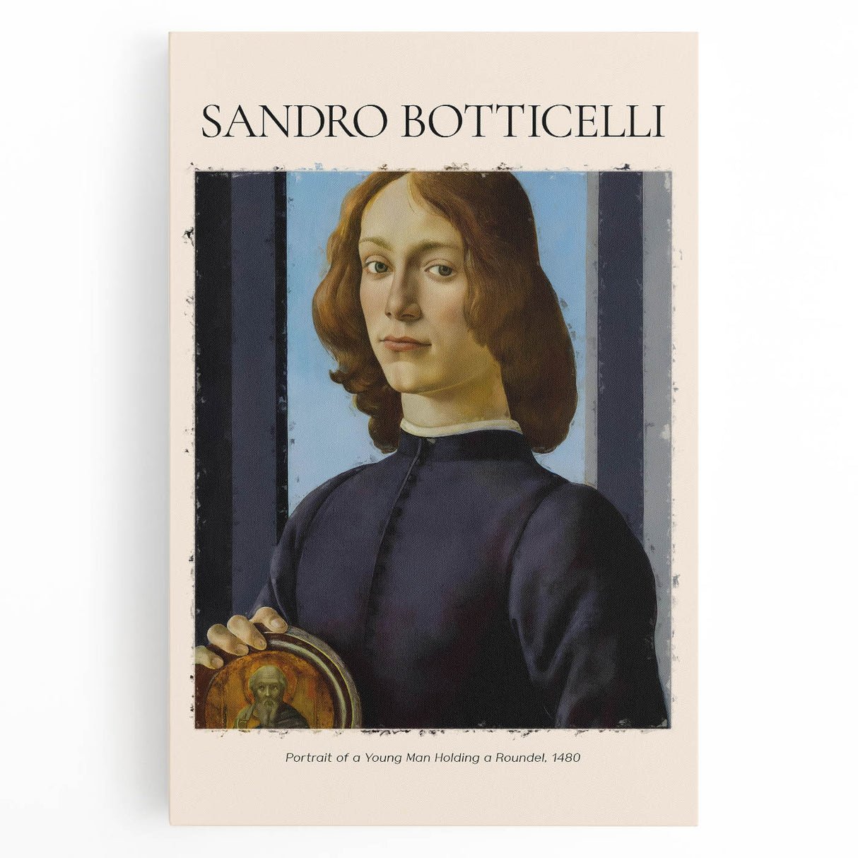 Large black and white print of Sandro Botticelli's artwork on stretched canvas, suitable for kitchen wall art.