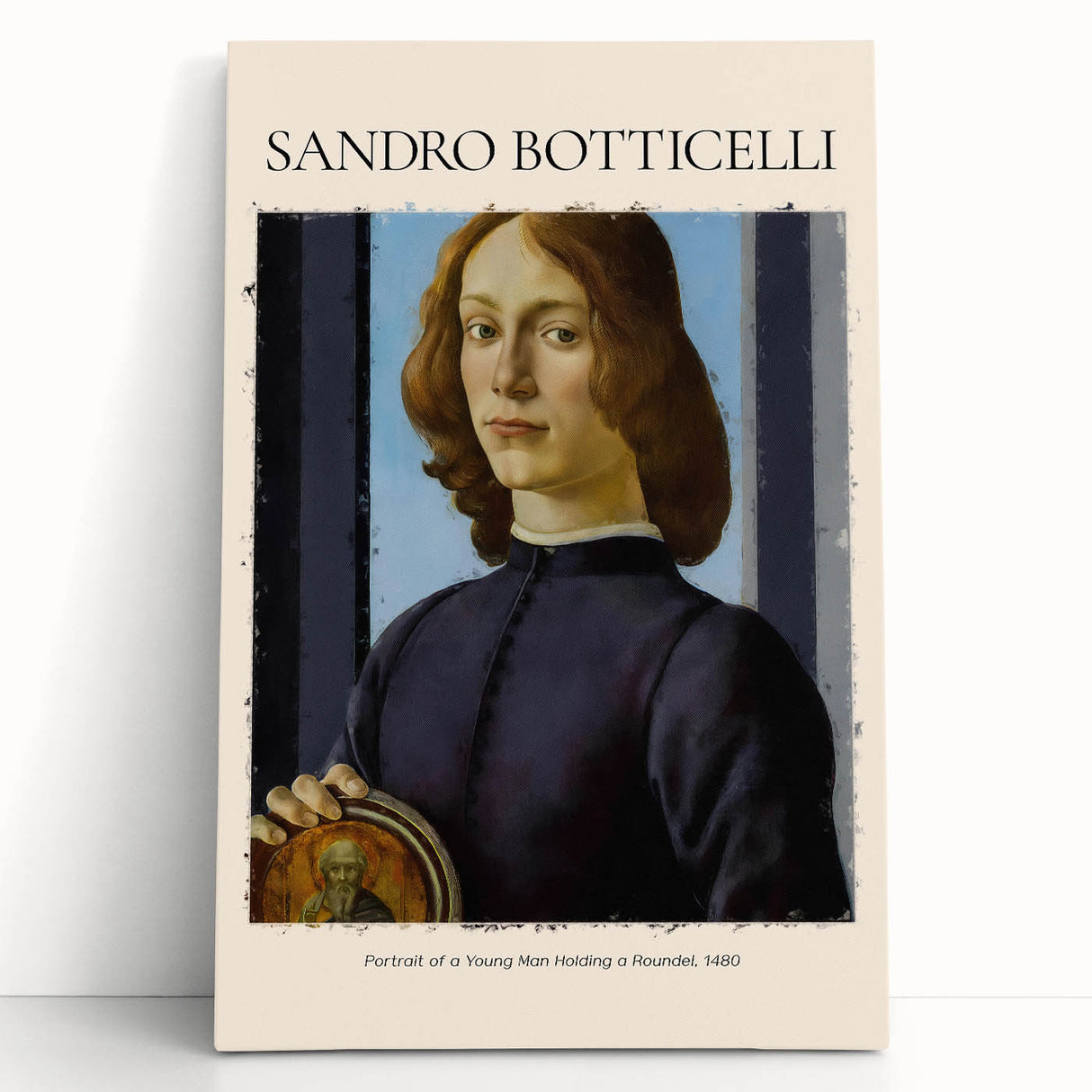 Black and white print of Sandro Botticelli's artwork on stretched canvas, ideal for kitchen wall art.