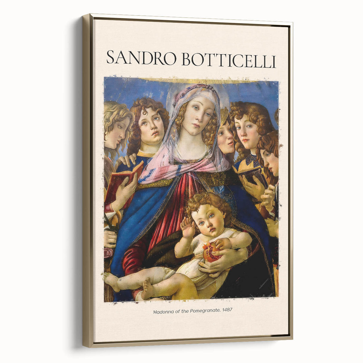 Framed canvas of a Sandro Botticelli landscape painting, featuring muted earthy tones.