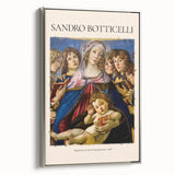 Vintage poster art of Sandro Botticelli design in a silver frame, featuring muted colors.