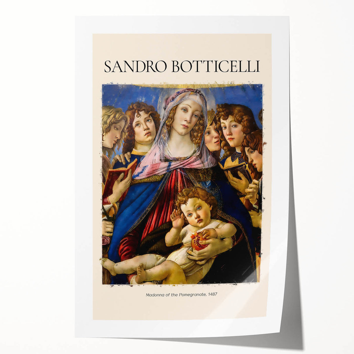 Rolled print of Sandro Botticelli's floral artwork in soft pastel colors.
