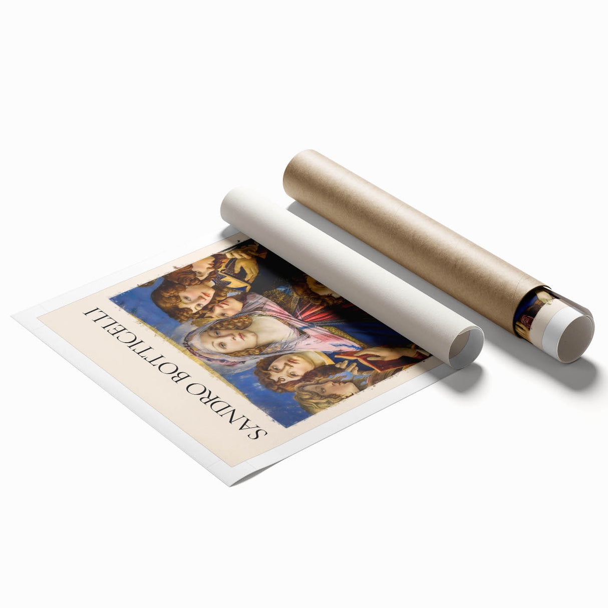 Extra large rolled print of Sandro Botticelli's floral art in muted hues.