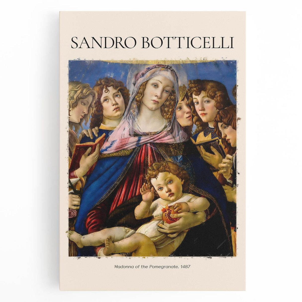 Black and white print of Sandro Botticelli's artwork on stretched canvas, ideal for kitchen wall art.
