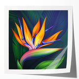 Vibrant rolled print of a botanical Bird of Paradise design showcasing rich colors and intricate details, ideal for enhancing home decor aesthetics.