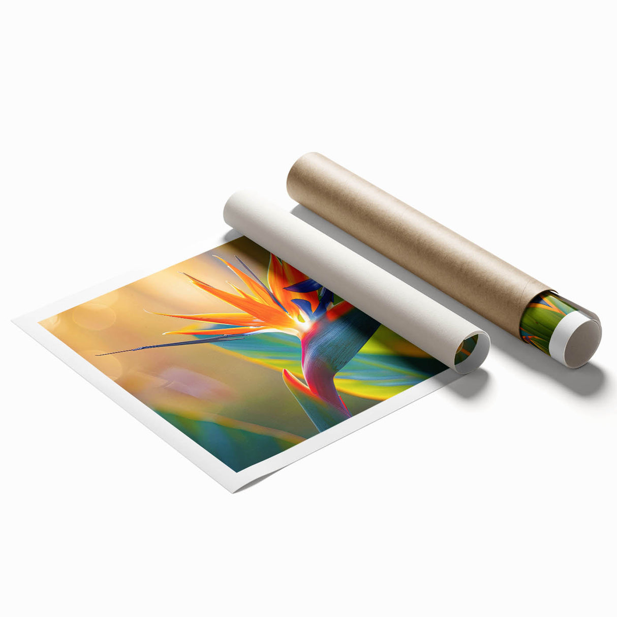 Vibrant botanical wall art print showcasing a stunning bird of paradise design, featuring rich colors and intricate floral details, perfect for home decor.