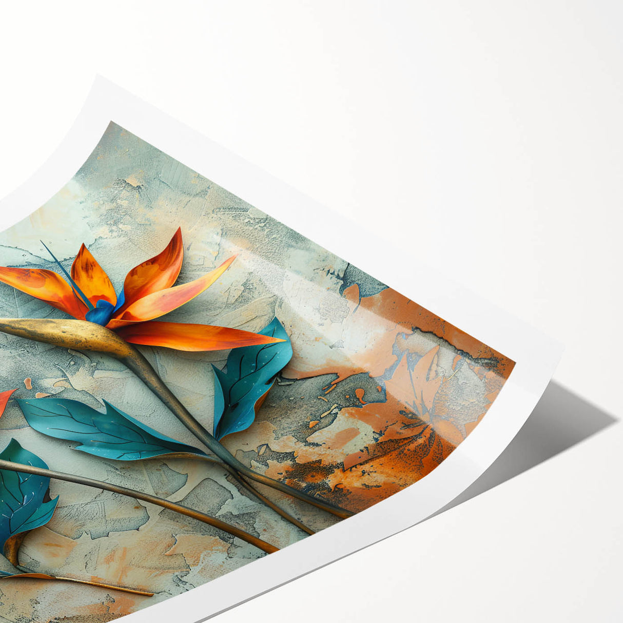 Vibrant botanical wall art print showcasing a stunning Bird of Paradise design, featuring vivid colors and intricate details, perfect for home décor or art collection.