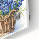 Close-up view of a stunning bluebonnet botanical wall art design, featuring vibrant blue flowers on acrylic glass, perfect for enhancing home decor.